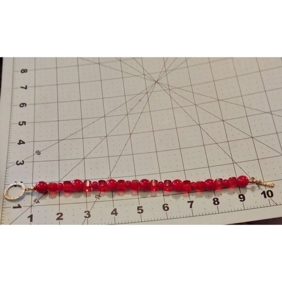 Red Beaded Bracelet Toggle Clasp 9 Inches Handmade Jewelry - Picture 5 of 6